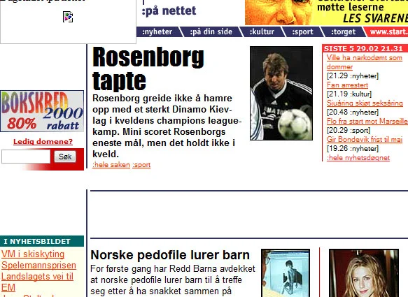 dagbladet-2000 Dagbladet.no (Fra år 2000 - Merk dere at RBK her er i CL i motsetning til dagens nedgang i sporten)
