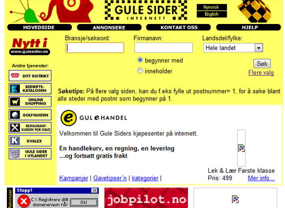 Gulesider.no (År 2000) - Gulesider kunne by på et kjøpesenter på internett allerede i år 2000